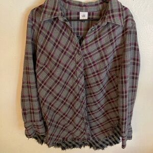 CAbi Gray and Purple Plaid Casual Shirt
